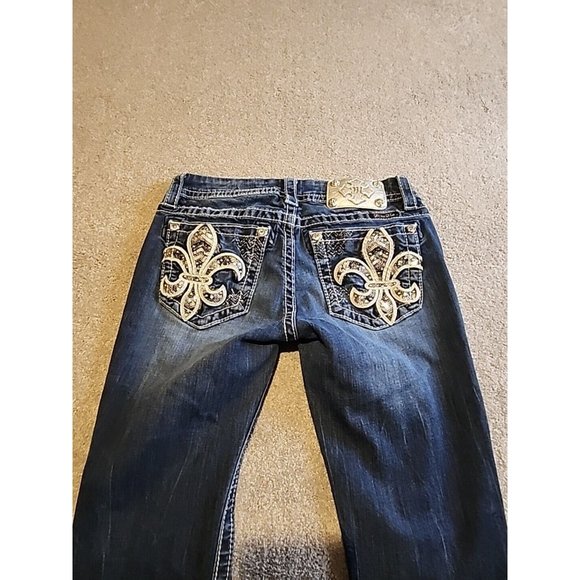Miss Me Womens Signature Boot Jeans Size 27x31 Western Embellished Heavy Stitch - Picture 1 of 14